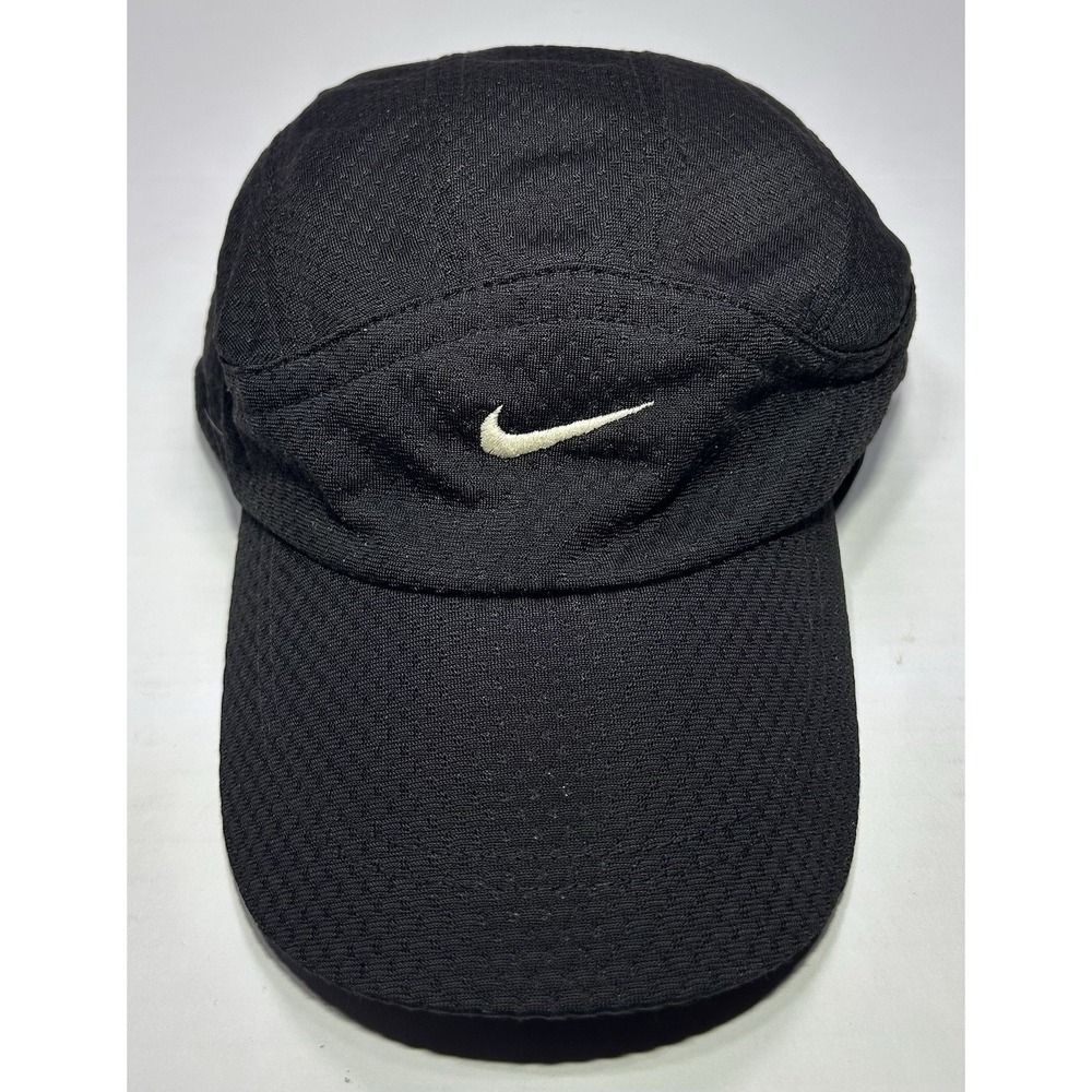 Vintage Nike Hat Cap Strap Back Black Tailwind 7 Panel Dry Fit Lightweight EUC